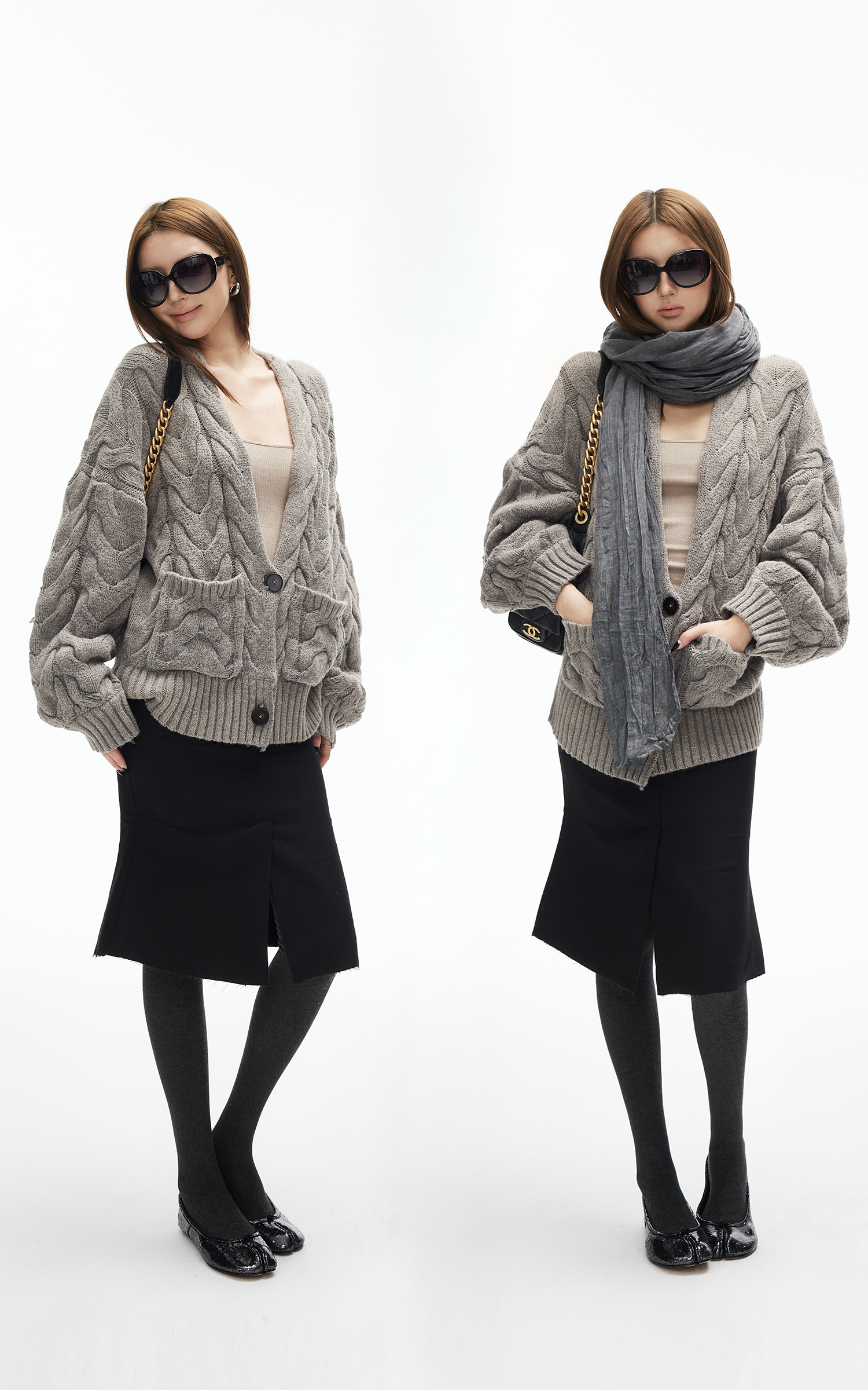 IAMXIAA Cable Knit Button Cardigan Relaxed Fit