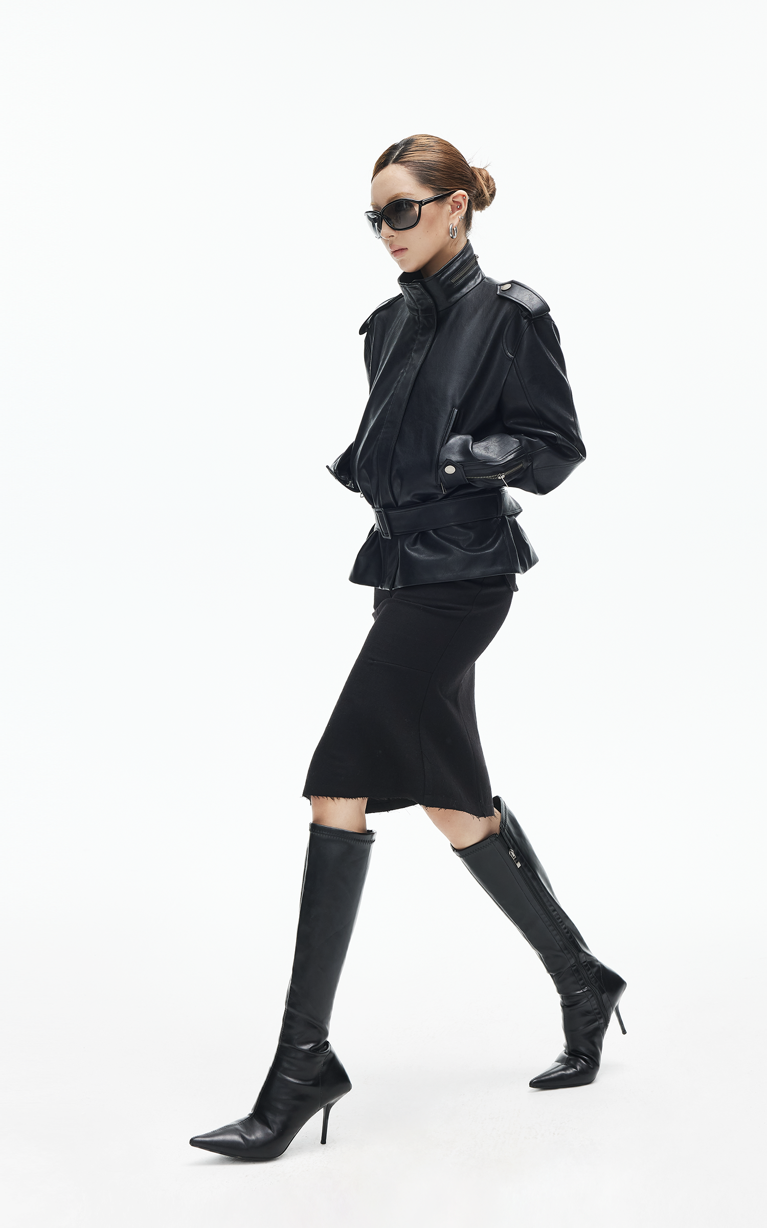 IAMXIAA Belted High-Neck Faux Leather Jacket