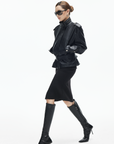 IAMXIAA Belted High-Neck Faux Leather Jacket