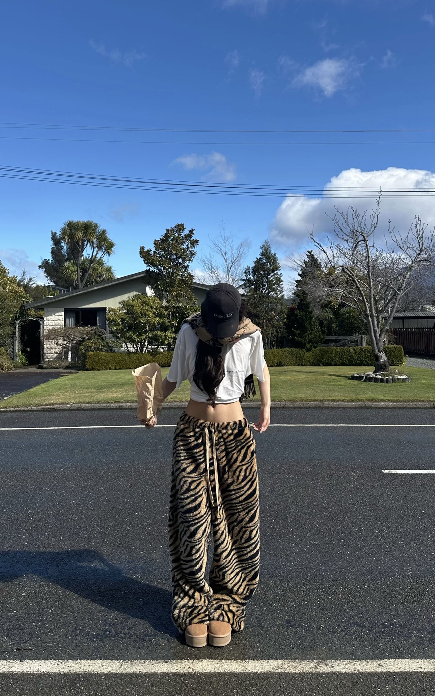 0122stepll Pantalon large à imprimé tigre