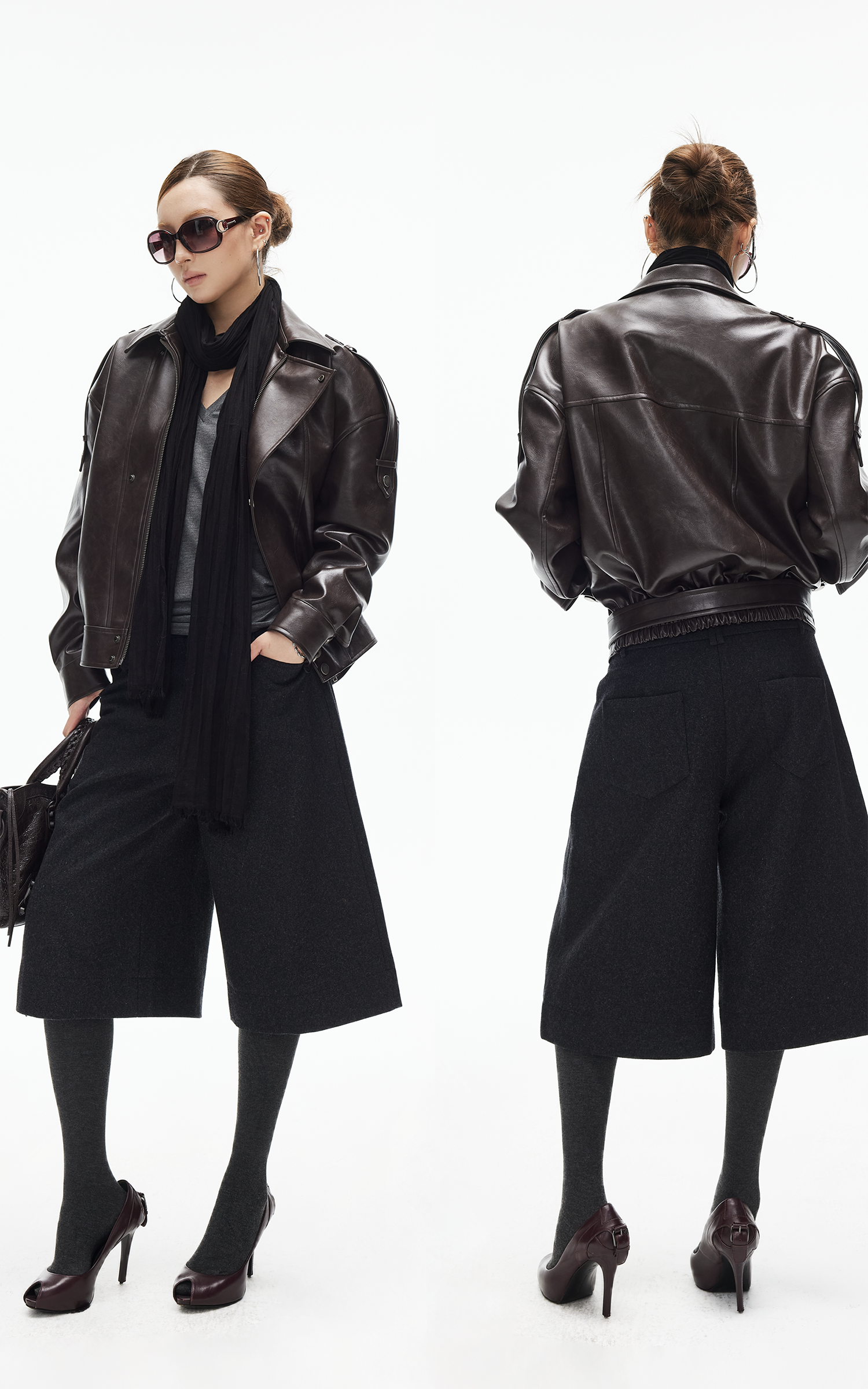IAMXIAA Faux Leather Belted Jacket
