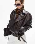 IAMXIAA Faux Leather Belted Jacket