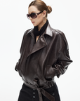 IAMXIAA Faux Leather Belted Jacket