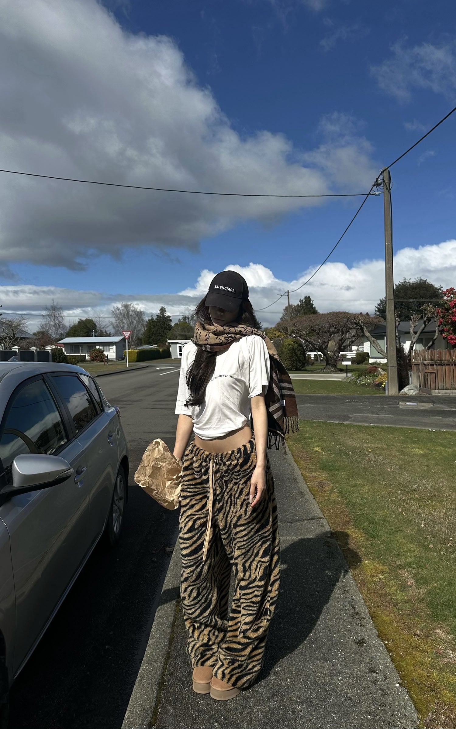 0122stepll Pantalon large à imprimé tigre