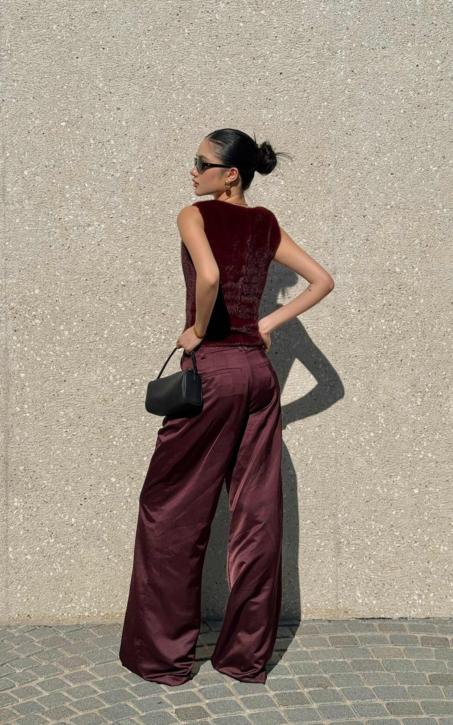 ROVENTE 새틴 와이드 레그 팬츠