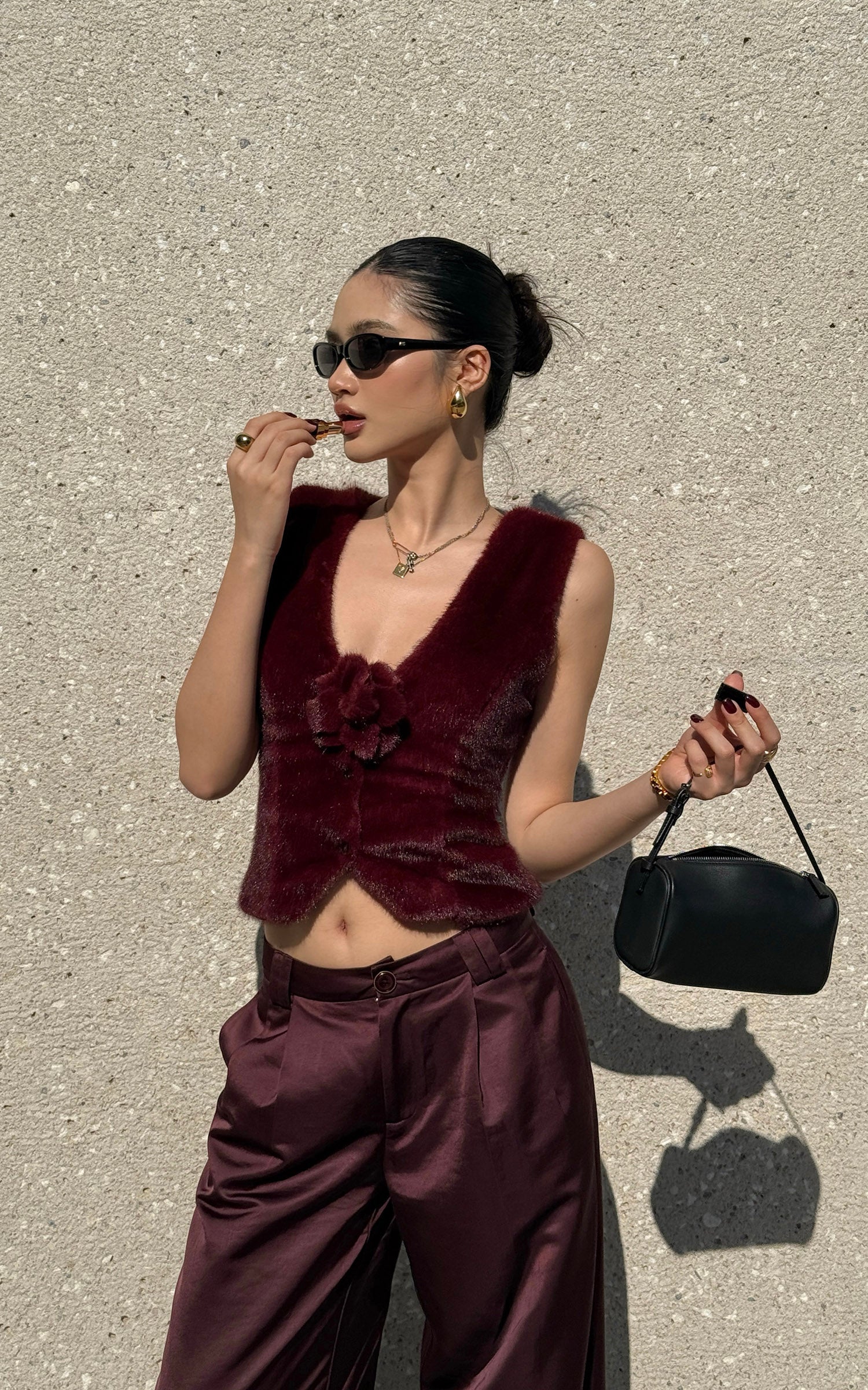 ROVENTE 새틴 와이드 레그 팬츠