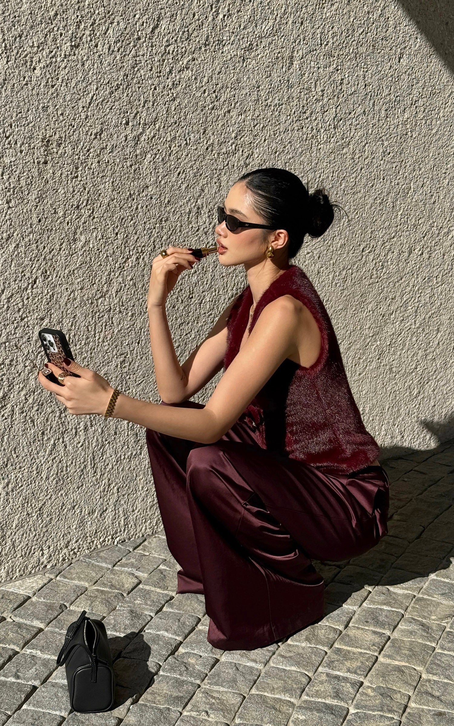 ROVENTE 새틴 와이드 레그 팬츠