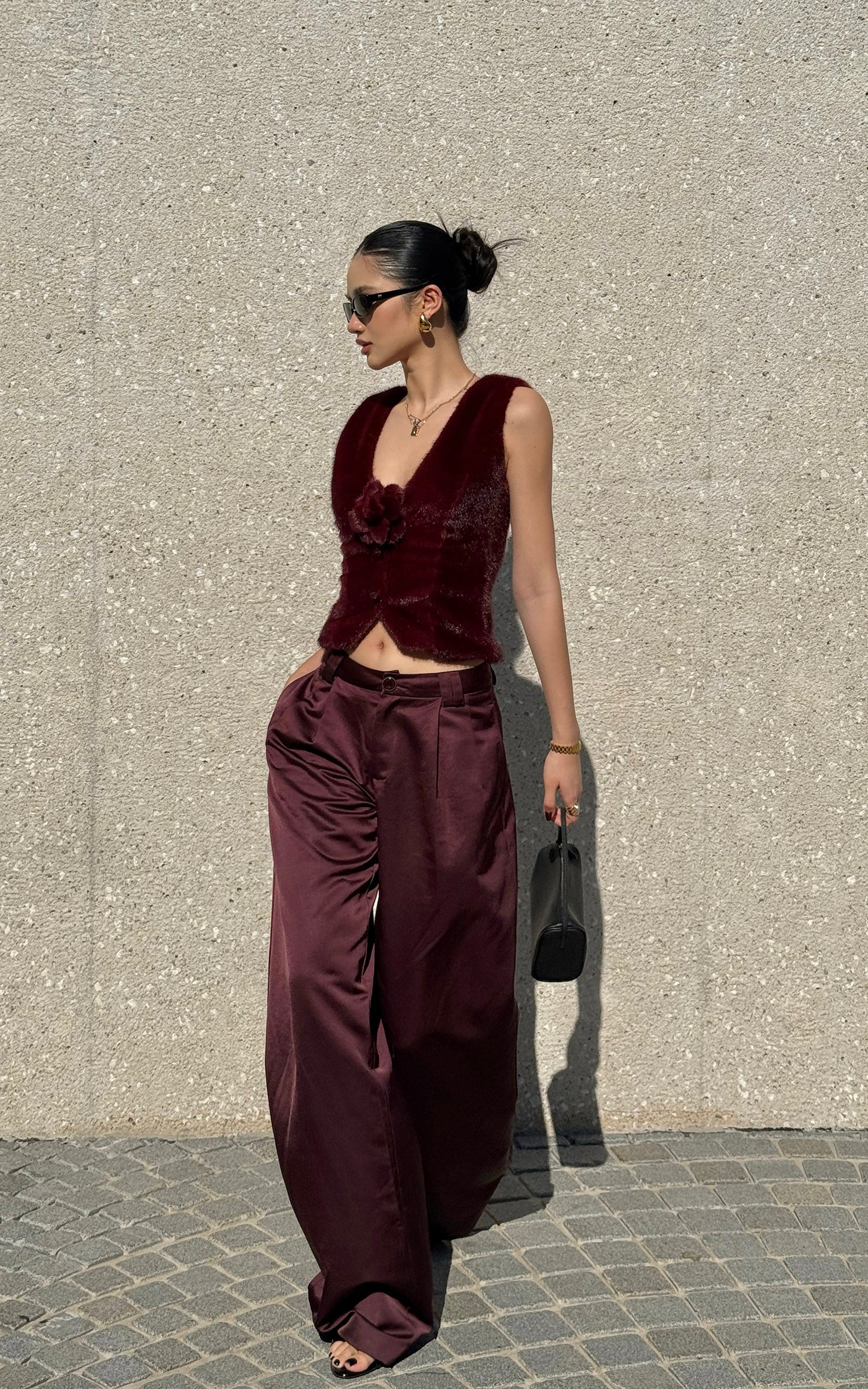 ROVENTE 새틴 와이드 레그 팬츠