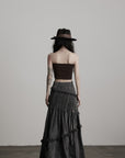 DOINDULGE Asymmetric Smocked Maxi Skirt