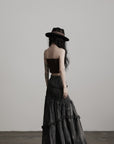 DOINDULGE Asymmetric Smocked Maxi Skirt