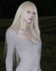 Rase le sol Twisted Knot Ribbed Knit Top with Open Neckline