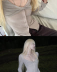 Rase le sol Twisted Knot Ribbed Knit Top with Open Neckline