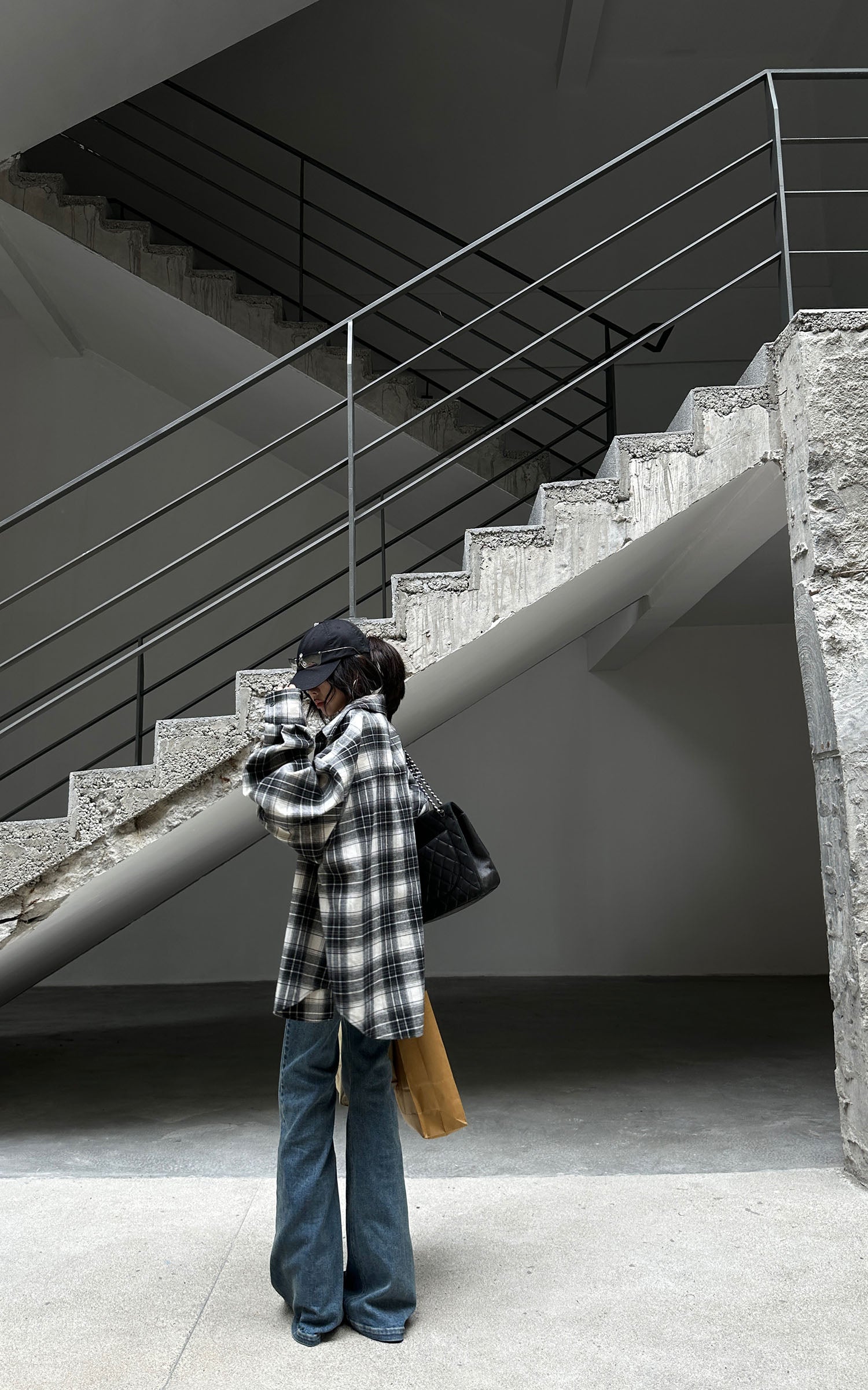 WARDEN EDGE Oversized Plaid Flannel Shirt with Graphic Print