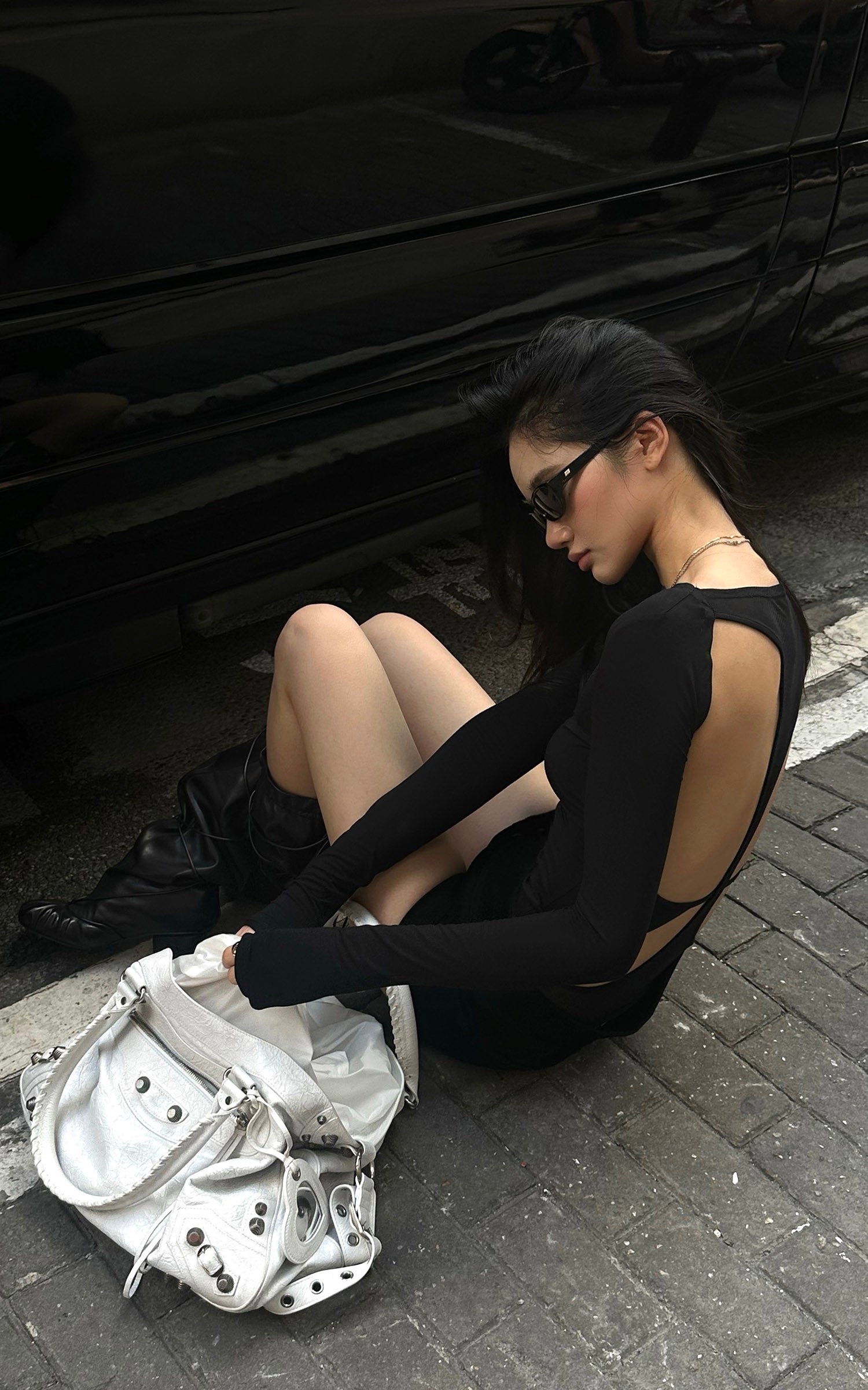 ROVENTE 등판 메쉬 패널 긴소매 탑