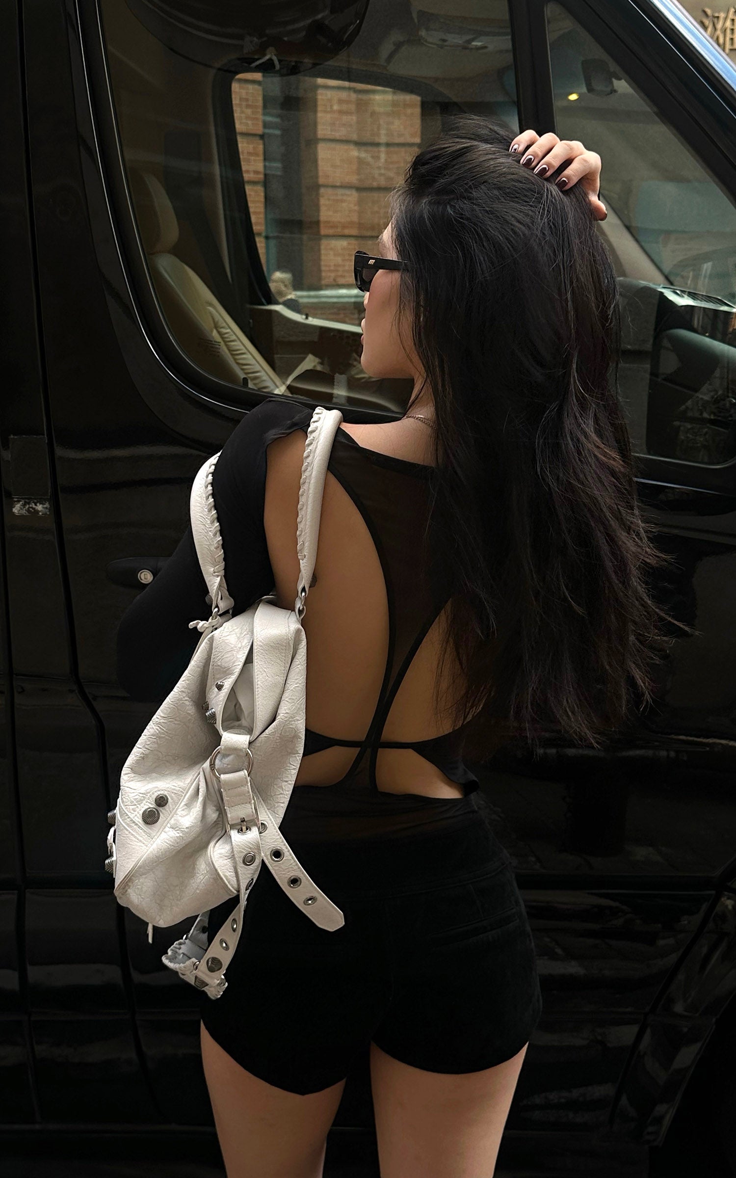 ROVENTE 등판 메쉬 패널 긴소매 탑
