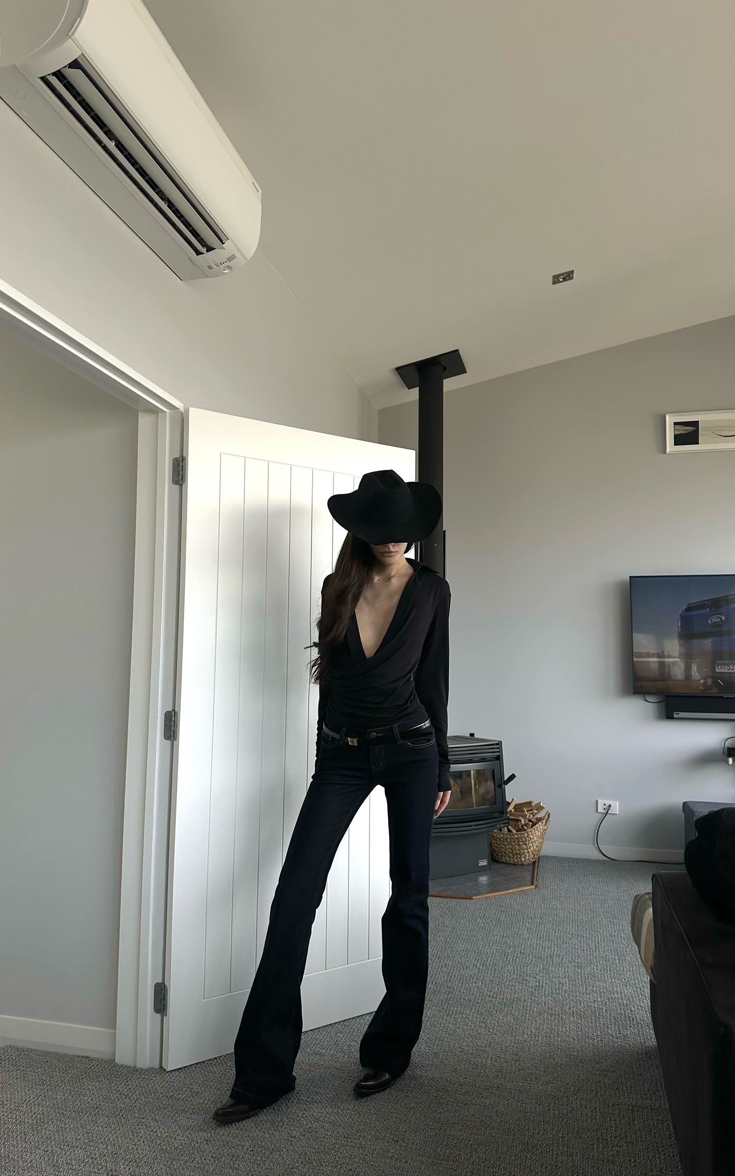 0122stepll Jean évasé droit taille basse