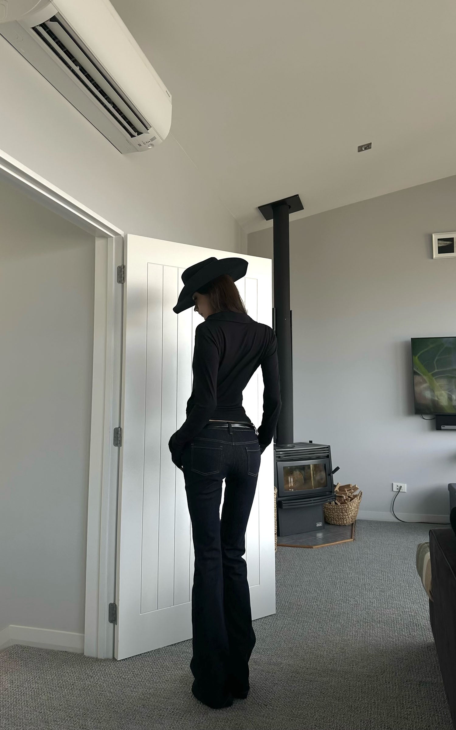 0122stepll Jean évasé droit taille basse