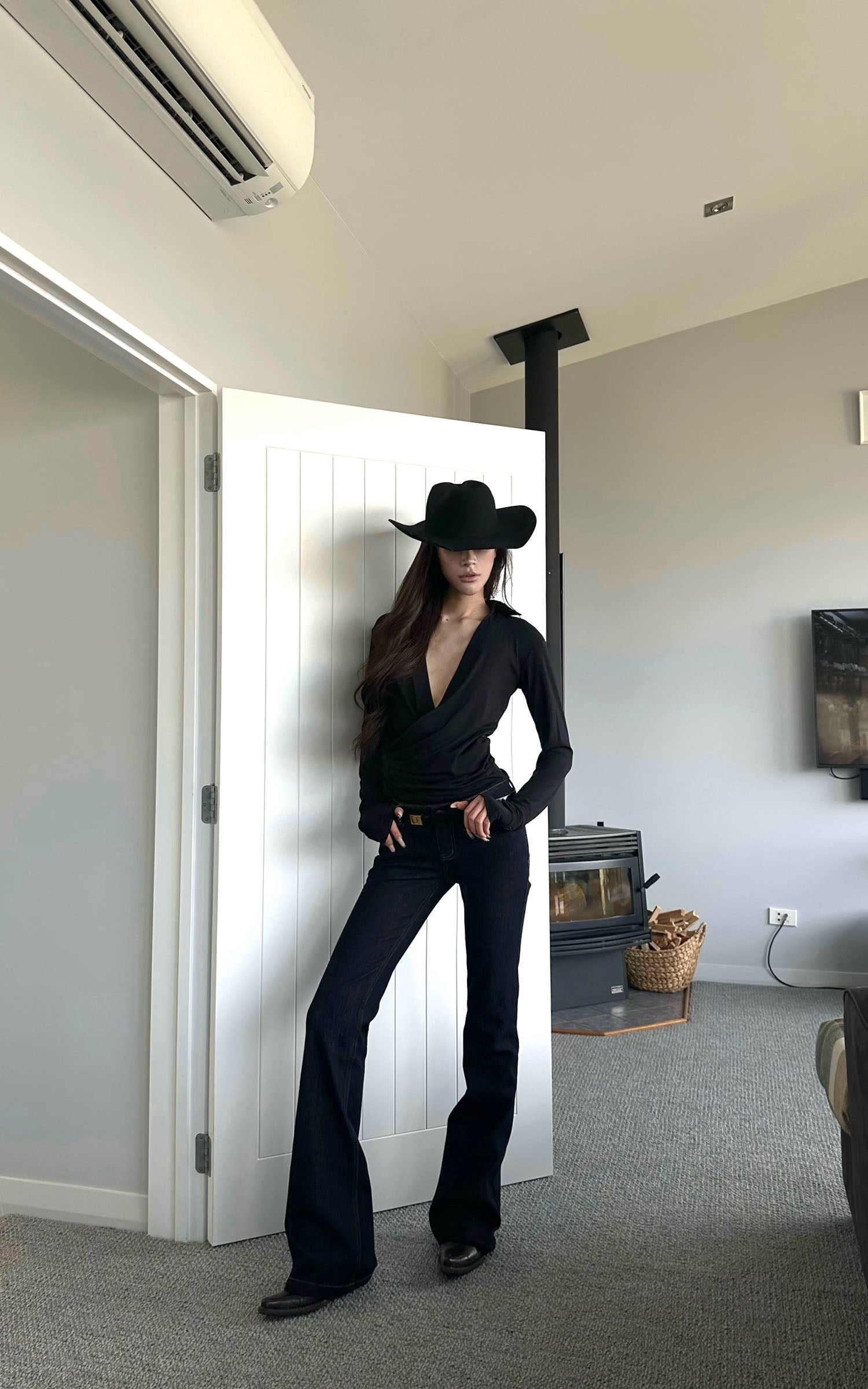 0122stepll Jean évasé droit taille basse