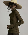 DOINDULGE Textured Distressed Knit Top