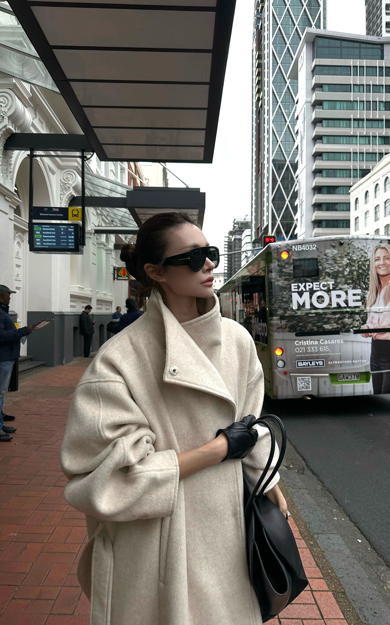 0122stepll Wool Stand-Collar Long Coat