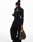 IAMXIAA Fleece Wide-Leg Sweatpants with Drawstring Waist
