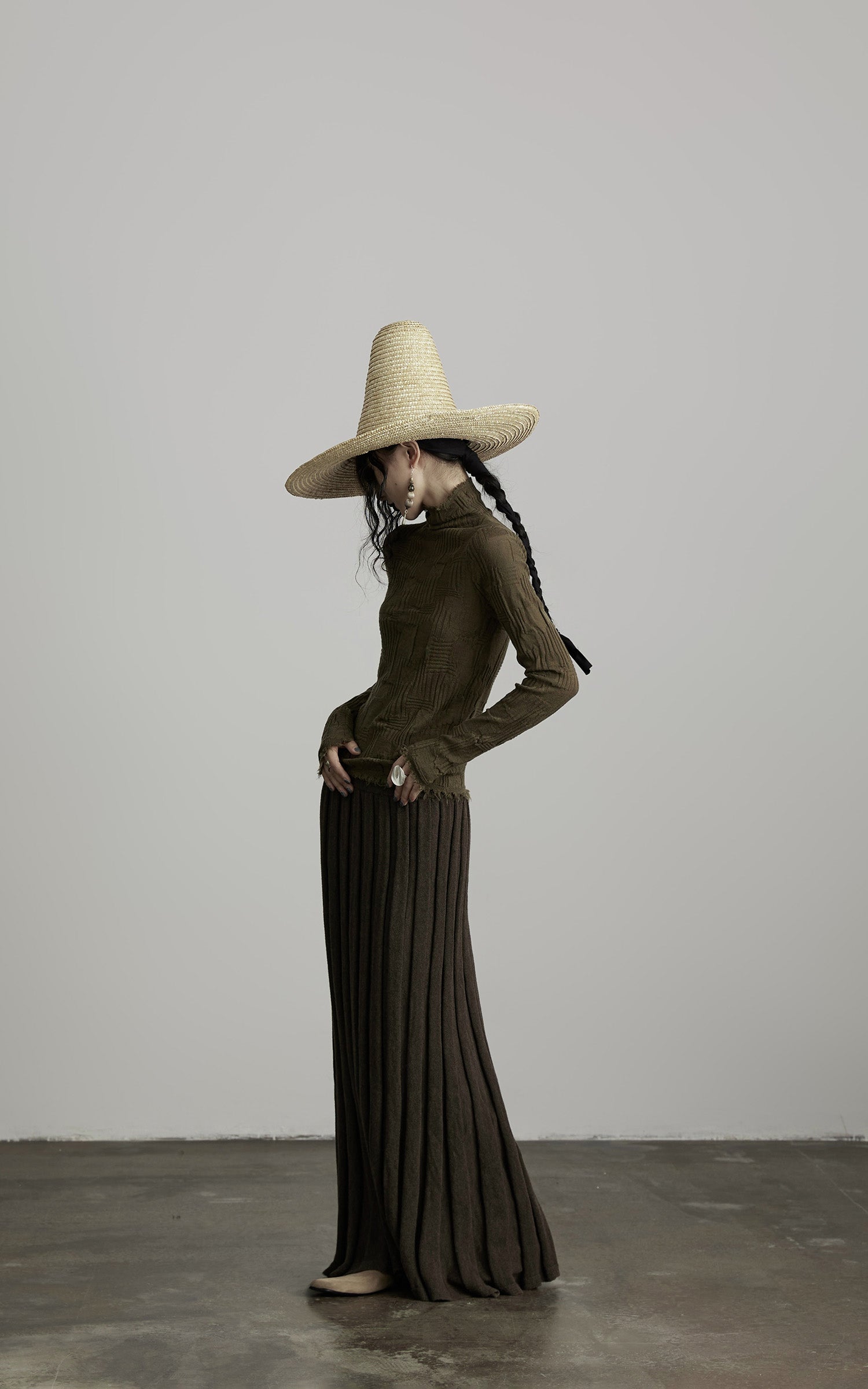 DOINDULGE Textured Distressed Knit Top