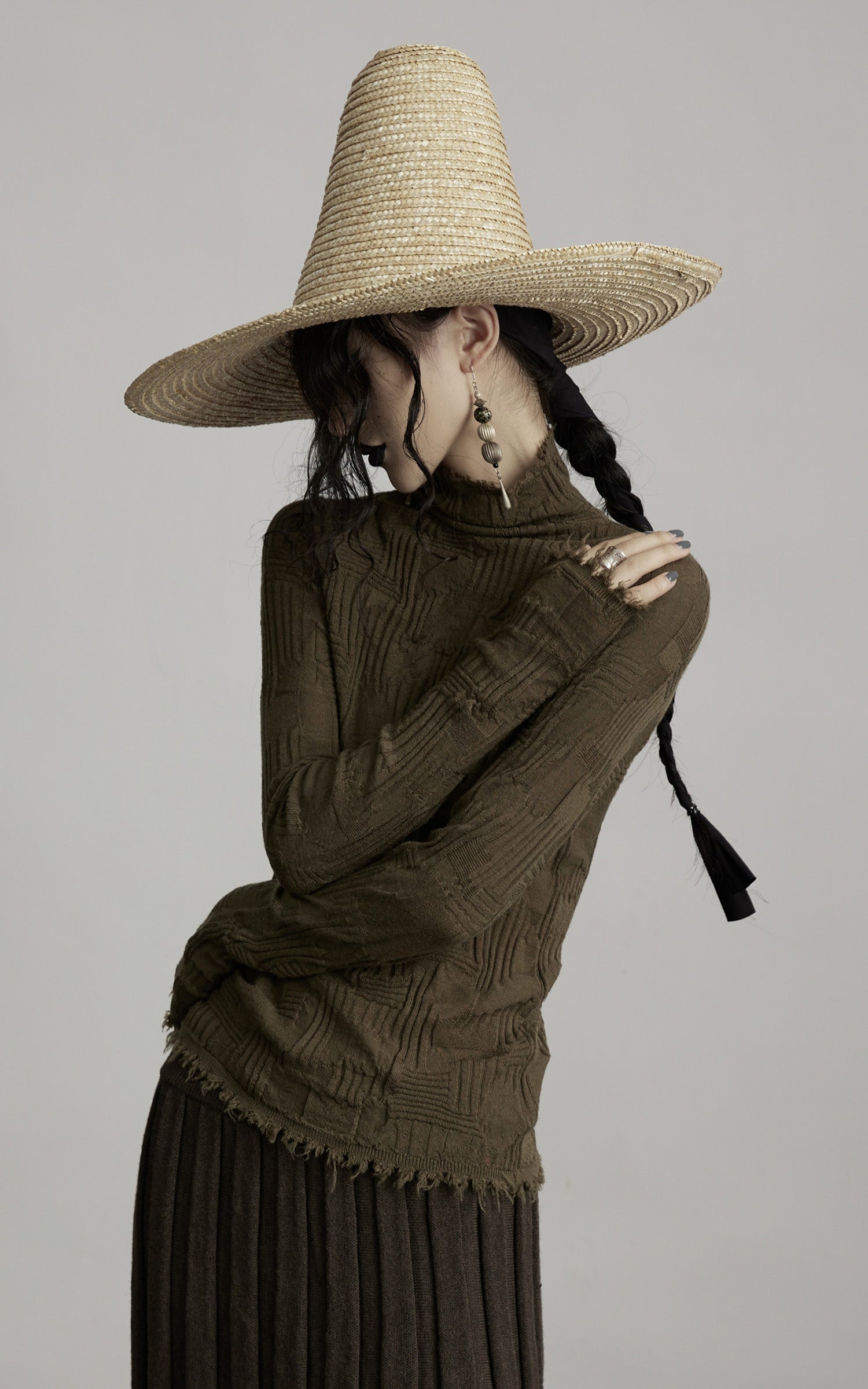 DOINDULGE Textured Distressed Knit Top