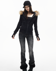IAMXIAA Fitted Zip-Up Jacket with Detachable Faux Fur Hood