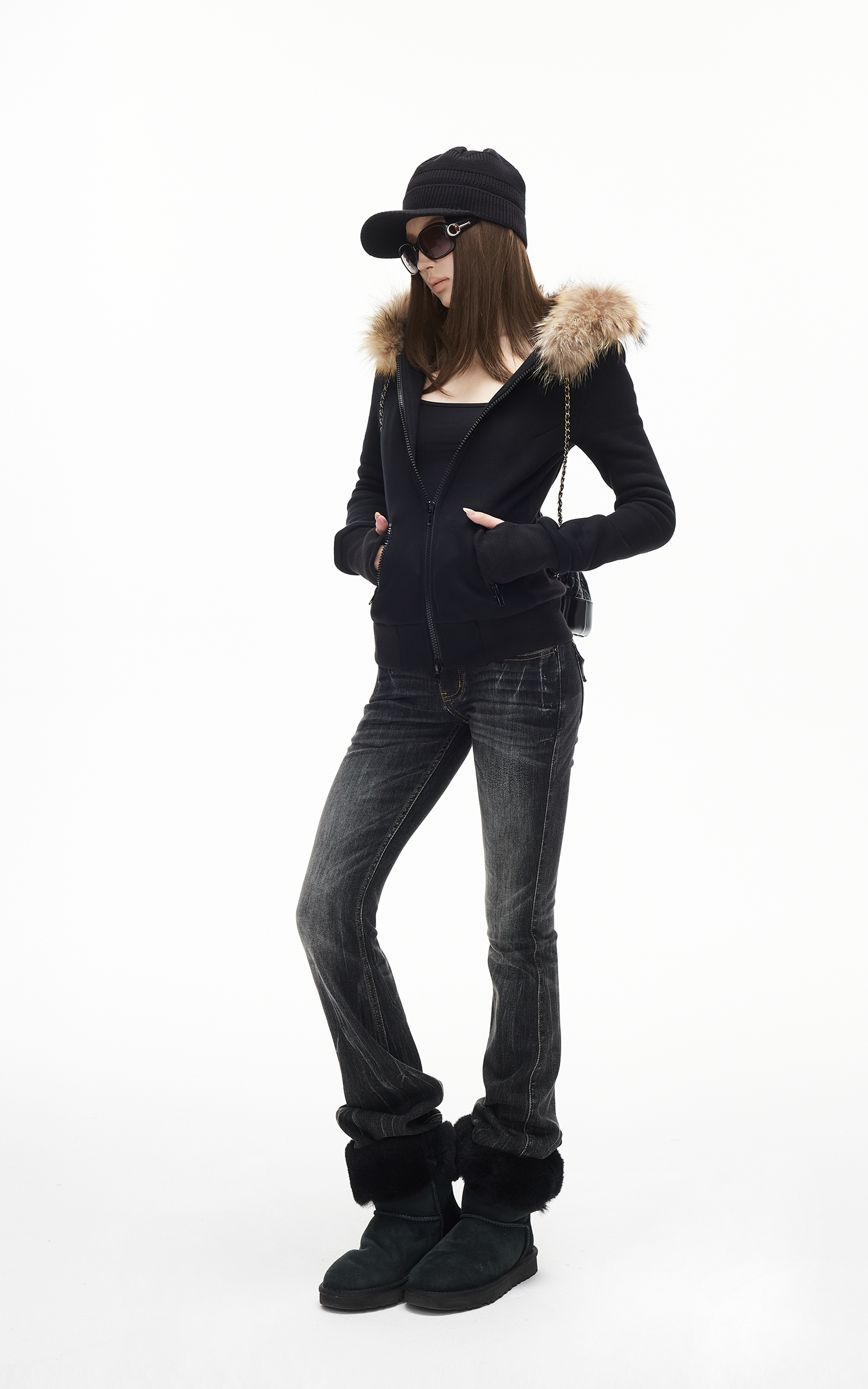 IAMXIAA Fitted Zip-Up Jacket with Detachable Faux Fur Hood