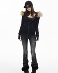 IAMXIAA Fitted Zip-Up Jacket with Detachable Faux Fur Hood