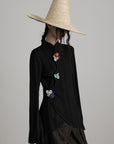 DOINDULGE Diamond Knit Asymmetric Top with Crochet Floral Details