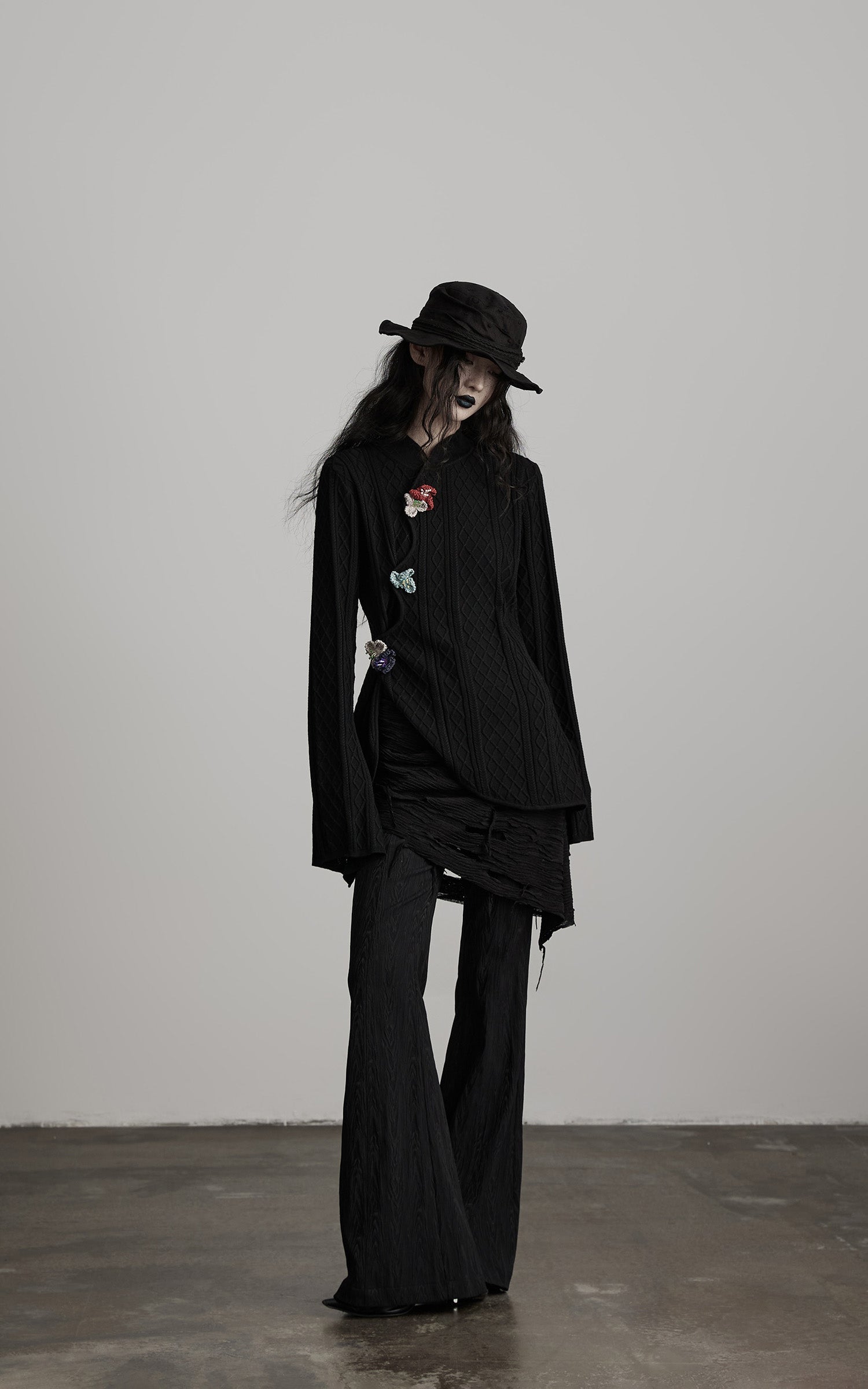 DOINDULGE Deconstructed Layered Wide-Leg Pants