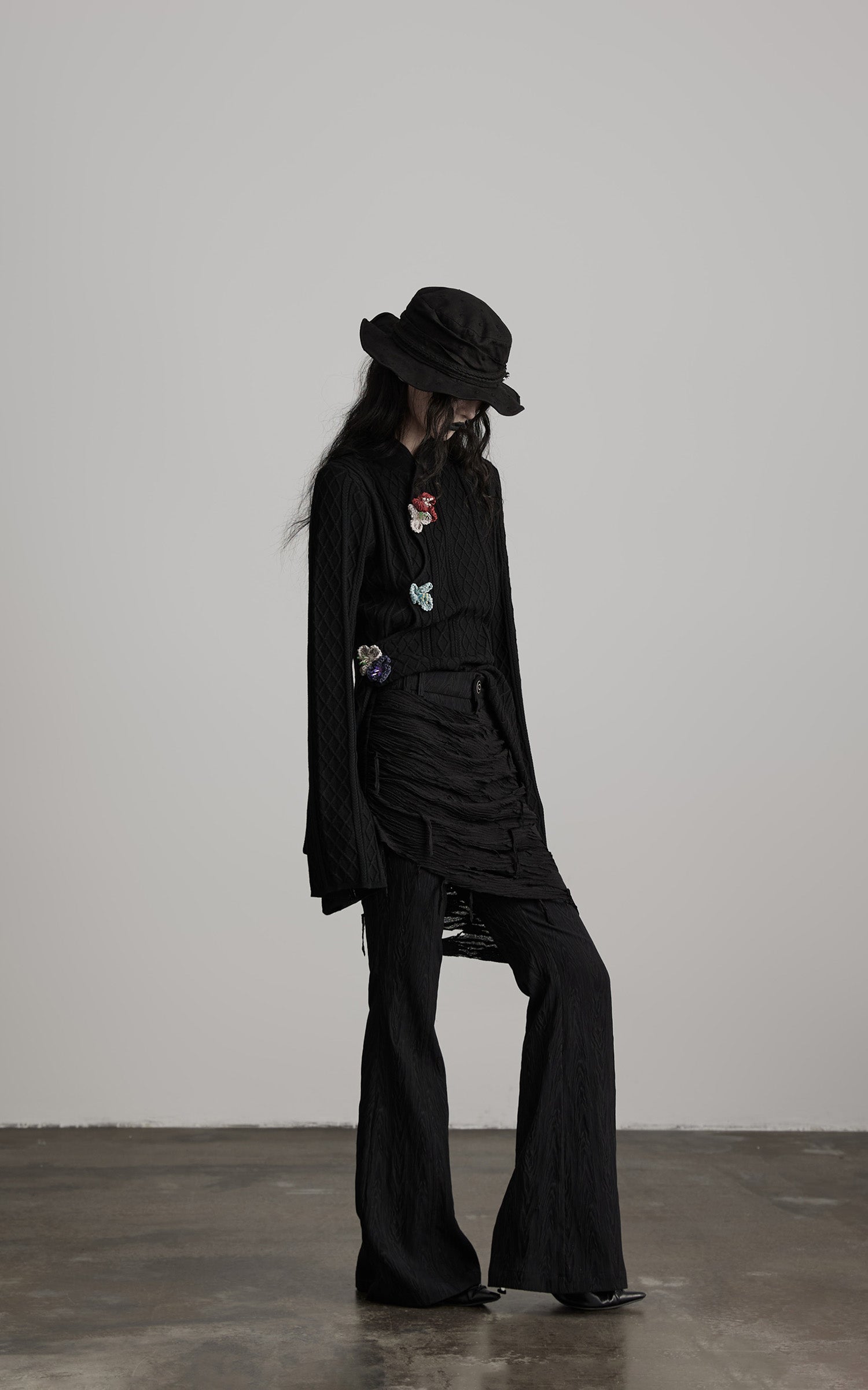 DOINDULGE Deconstructed Layered Wide-Leg Pants