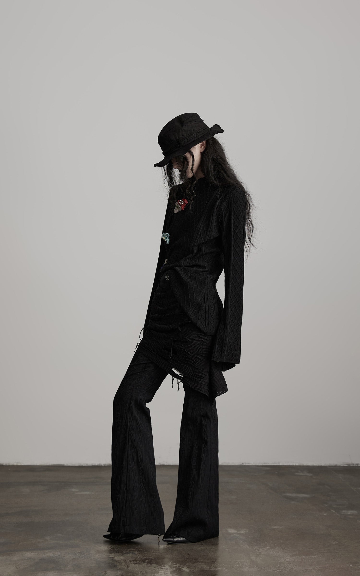 DOINDULGE Deconstructed Layered Wide-Leg Pants