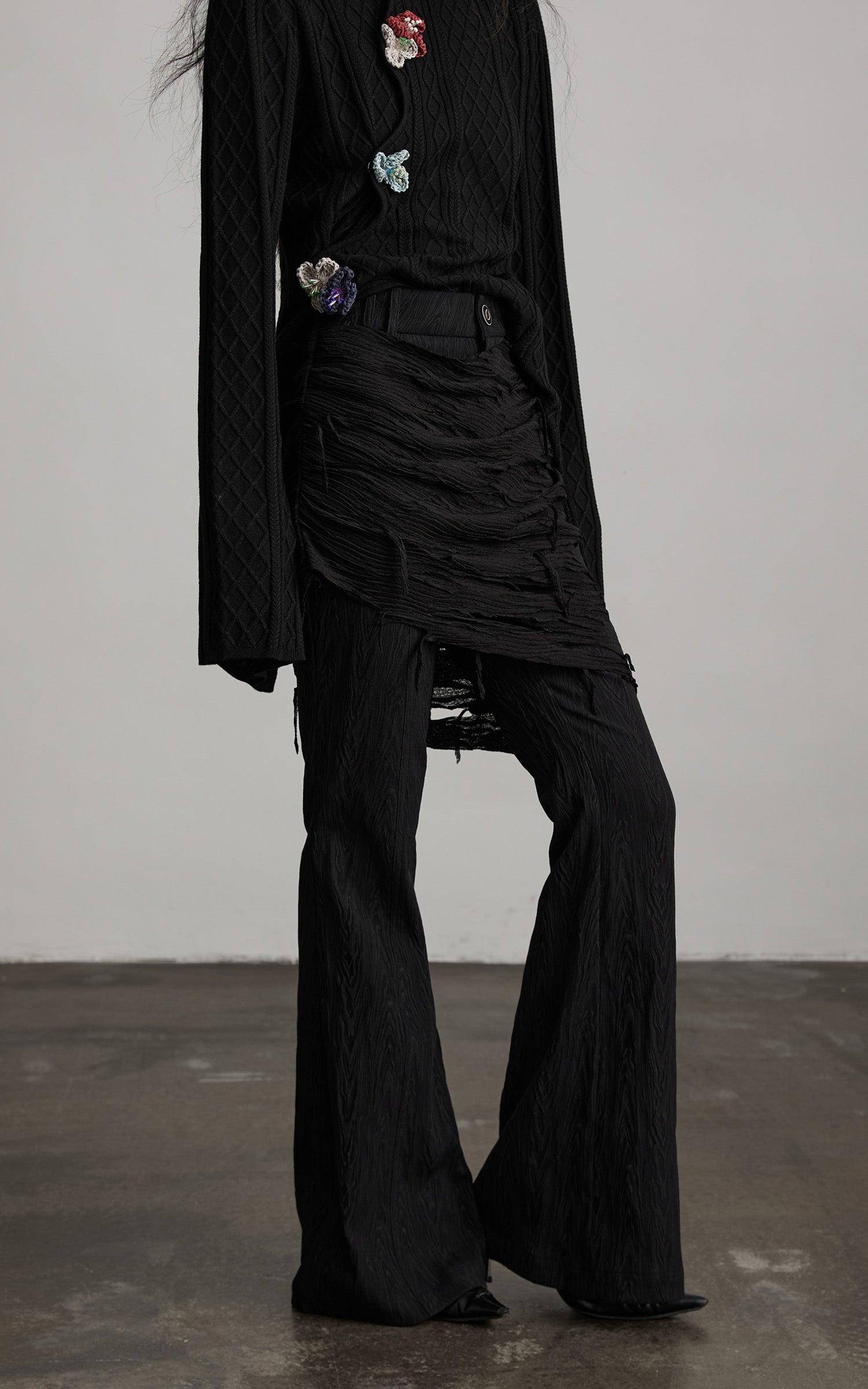 DOINDULGE Deconstructed Layered Wide-Leg Pants