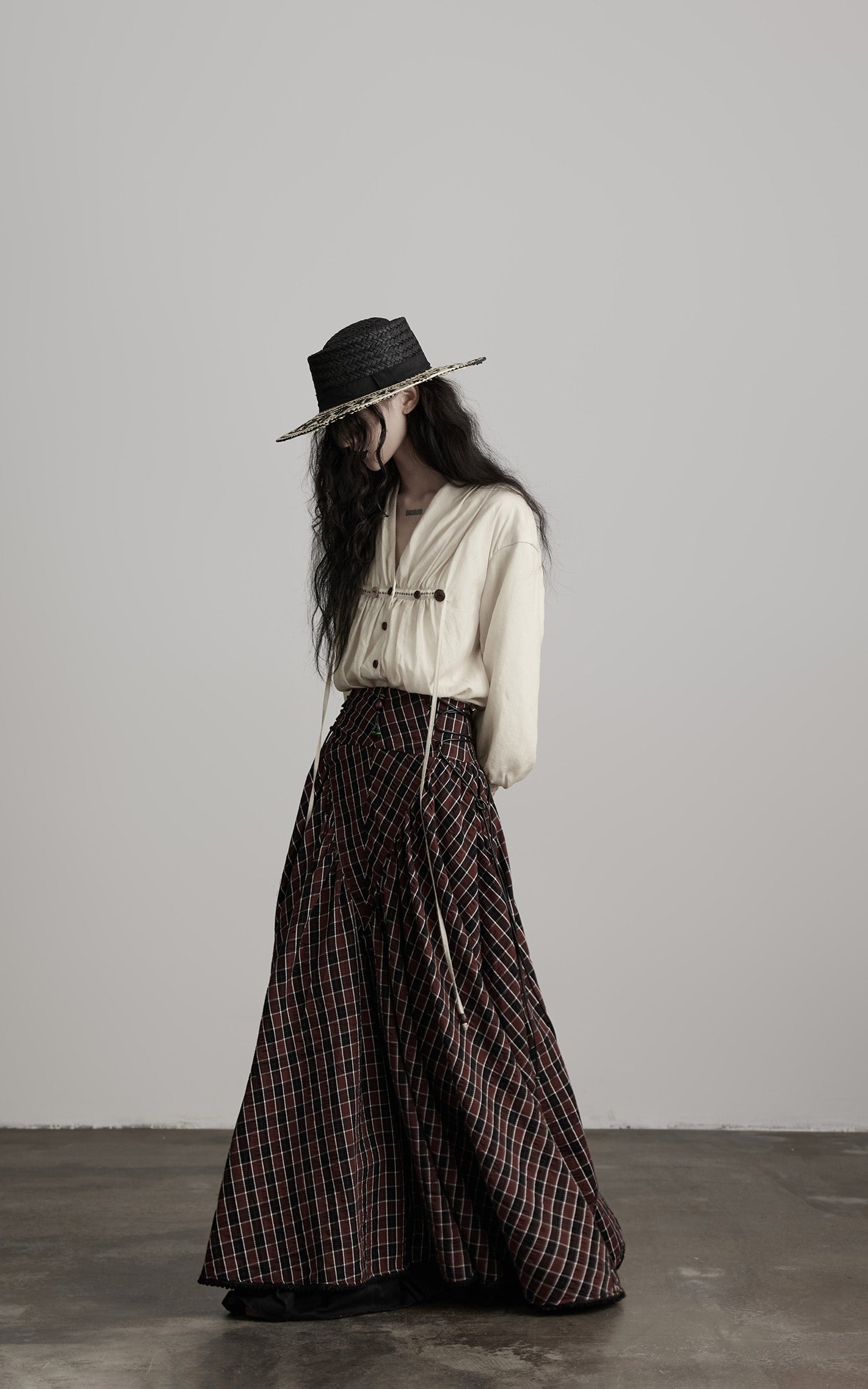 DOINDULGE Textured Check Maxi Skirt