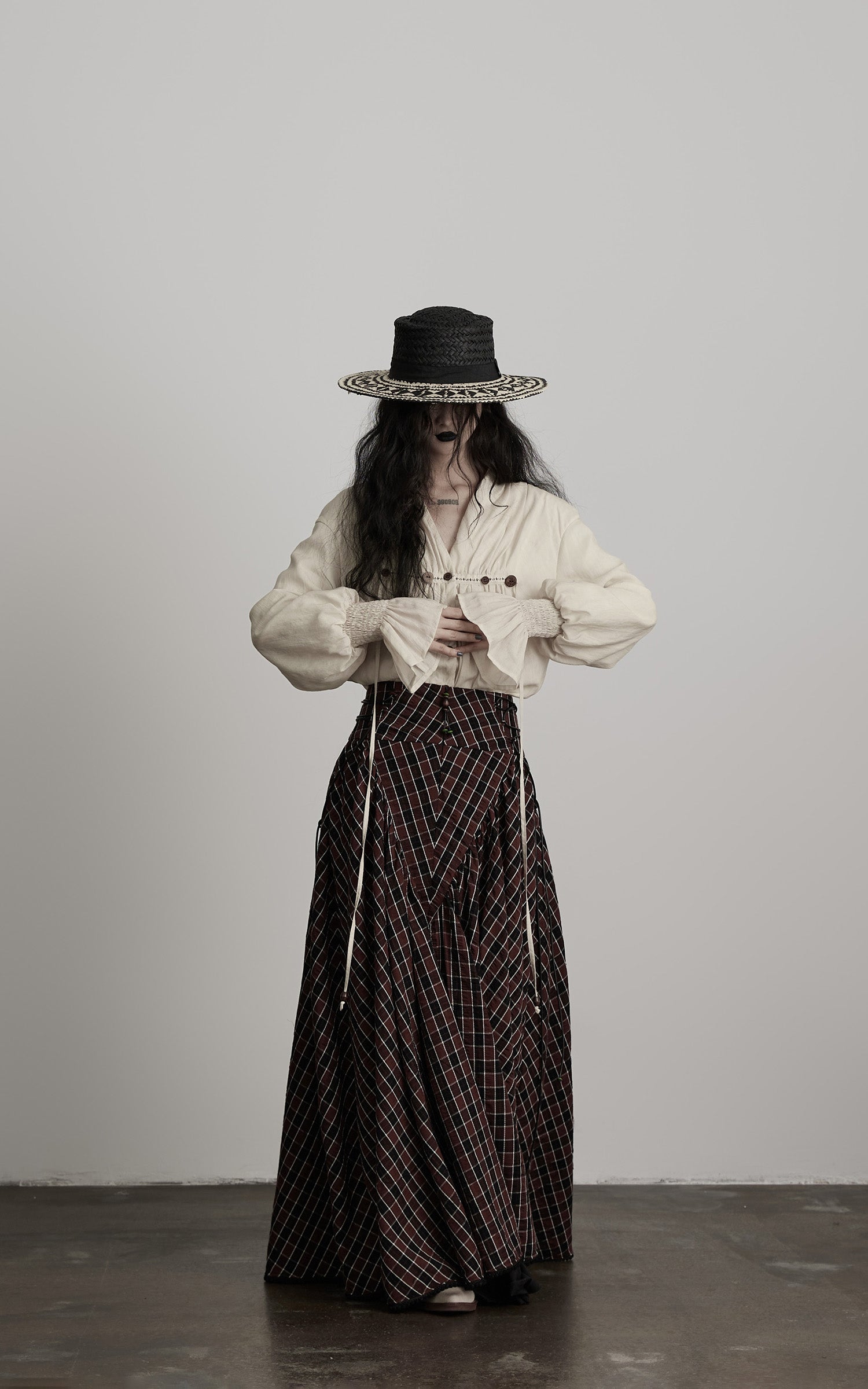 DOINDULGE Textured Check Maxi Skirt