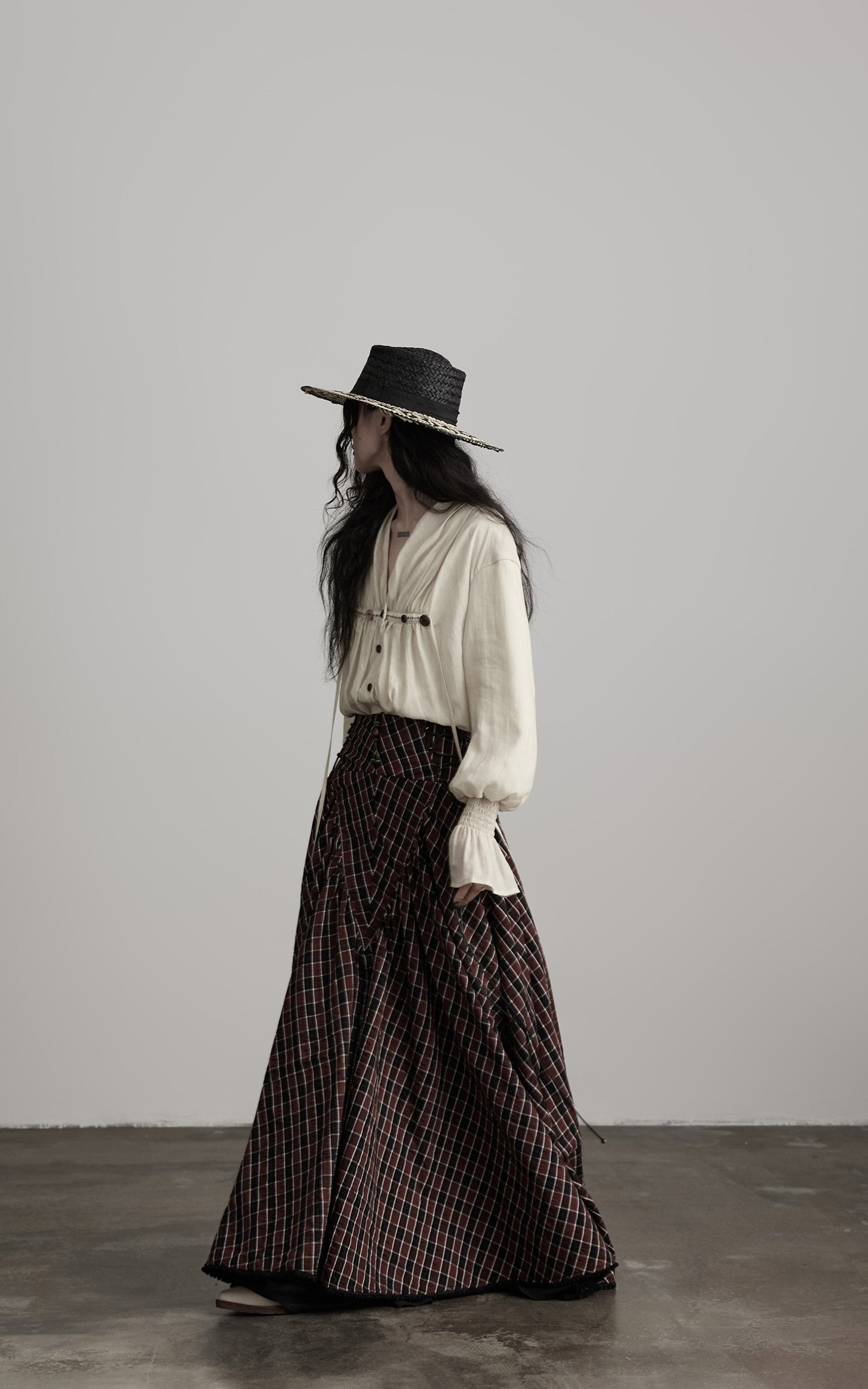 DOINDULGE Textured Check Maxi Skirt