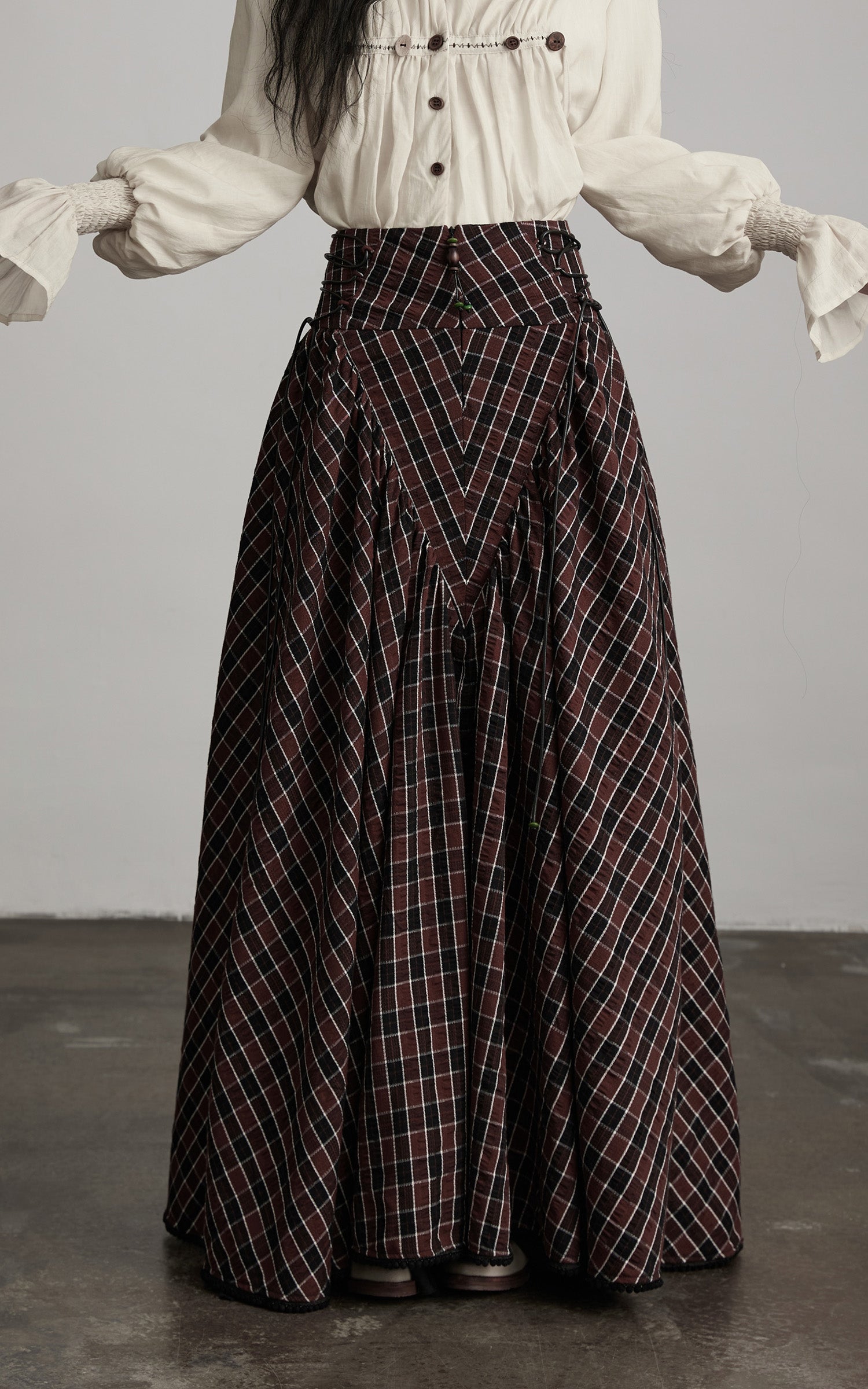 DOINDULGE Textured Check Maxi Skirt