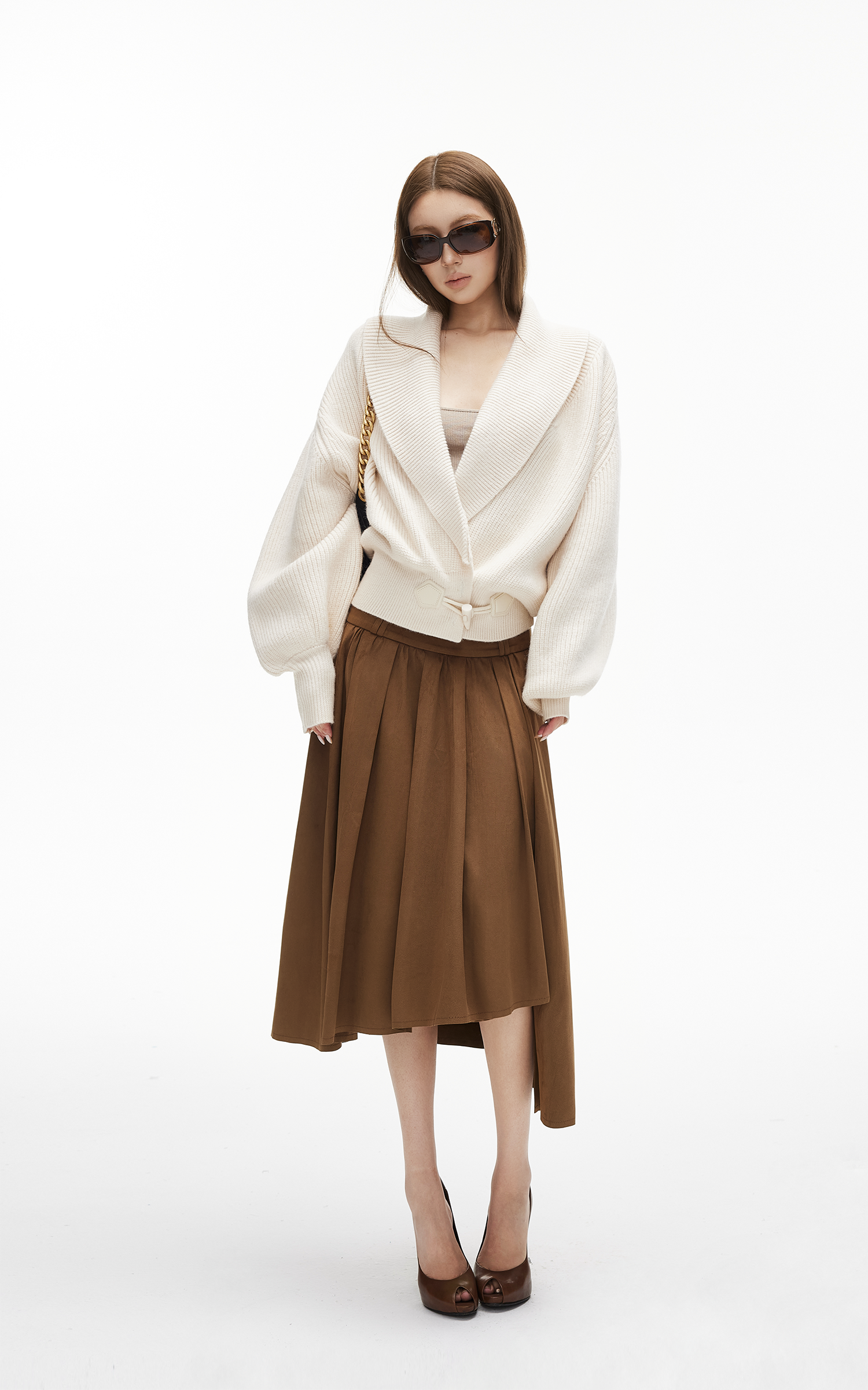 IAMXIAA Ribbed Knit Wrap Cardigan Women Winter Shawl Collar Sweater