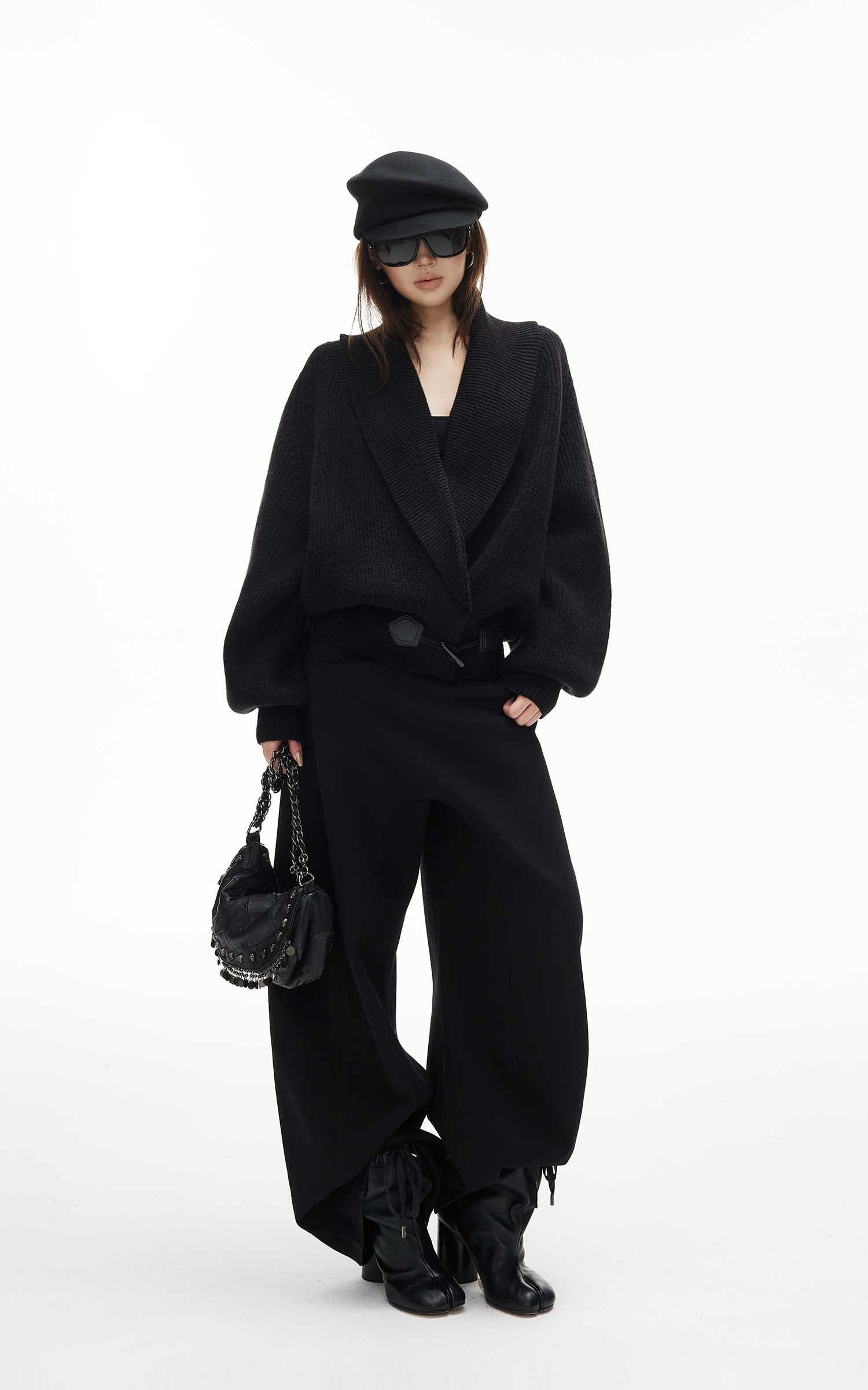 IAMXIAA Ribbed Knit Wrap Cardigan Women Winter Shawl Collar Sweater