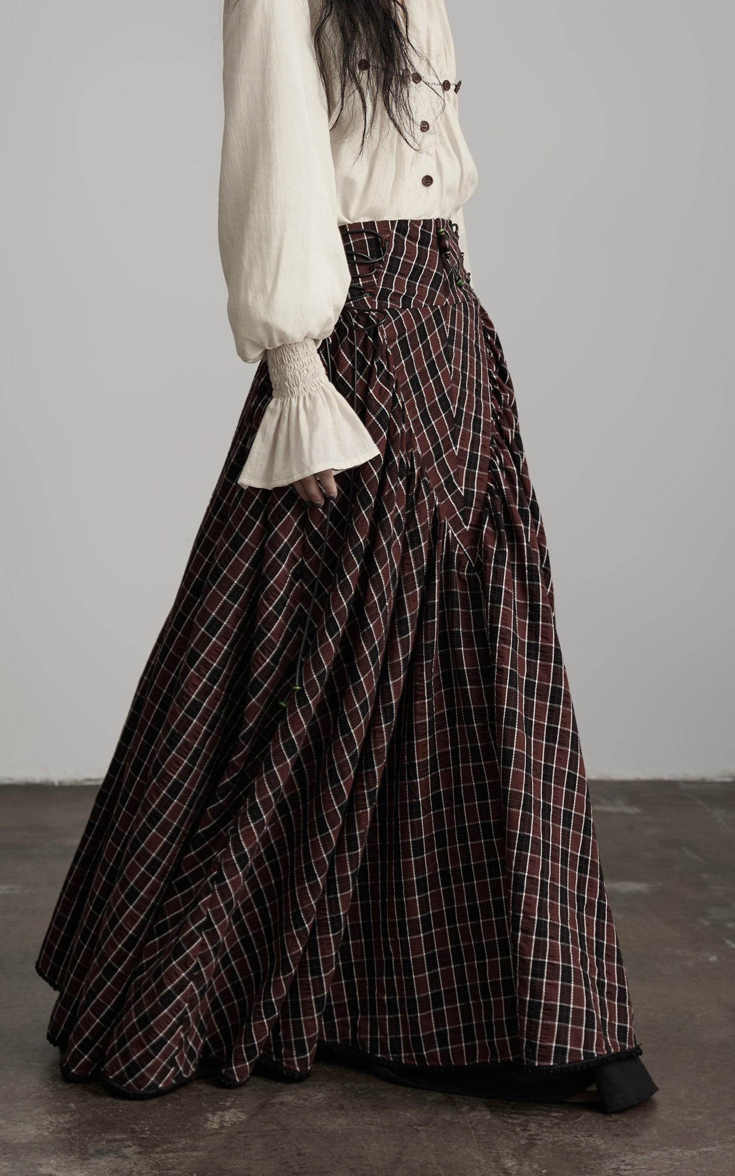 DOINDULGE Textured Check Maxi Skirt