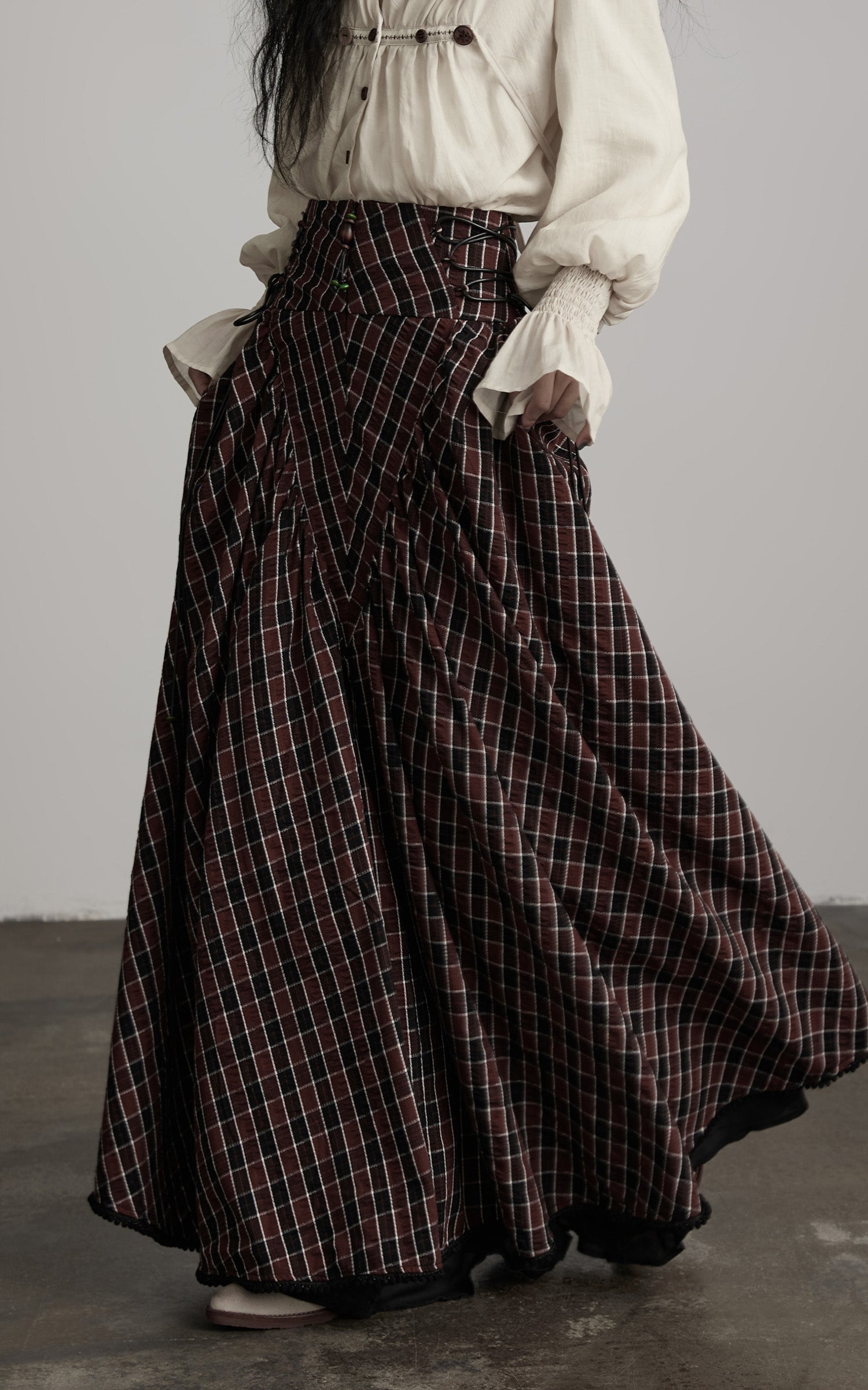 DOINDULGE Textured Check Maxi Skirt