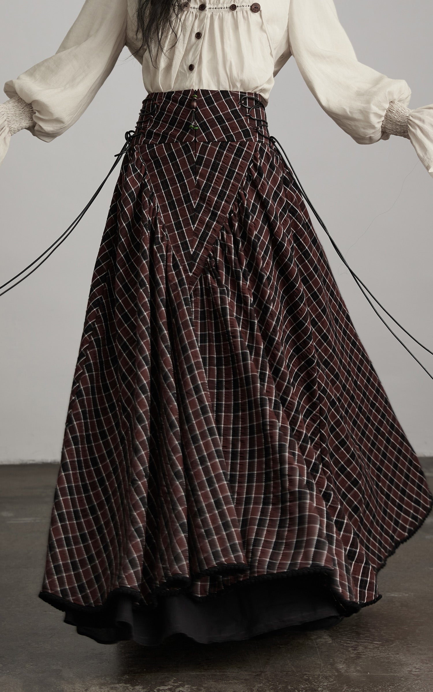 DOINDULGE Textured Check Maxi Skirt