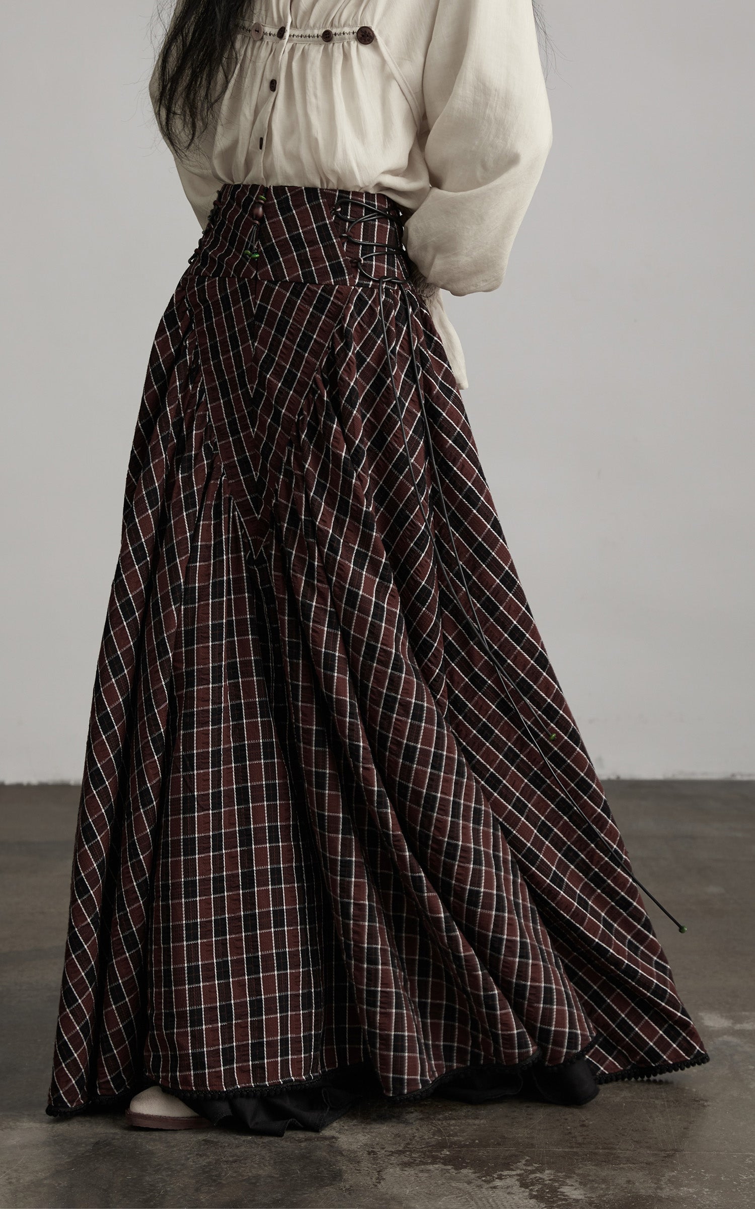DOINDULGE Textured Check Maxi Skirt