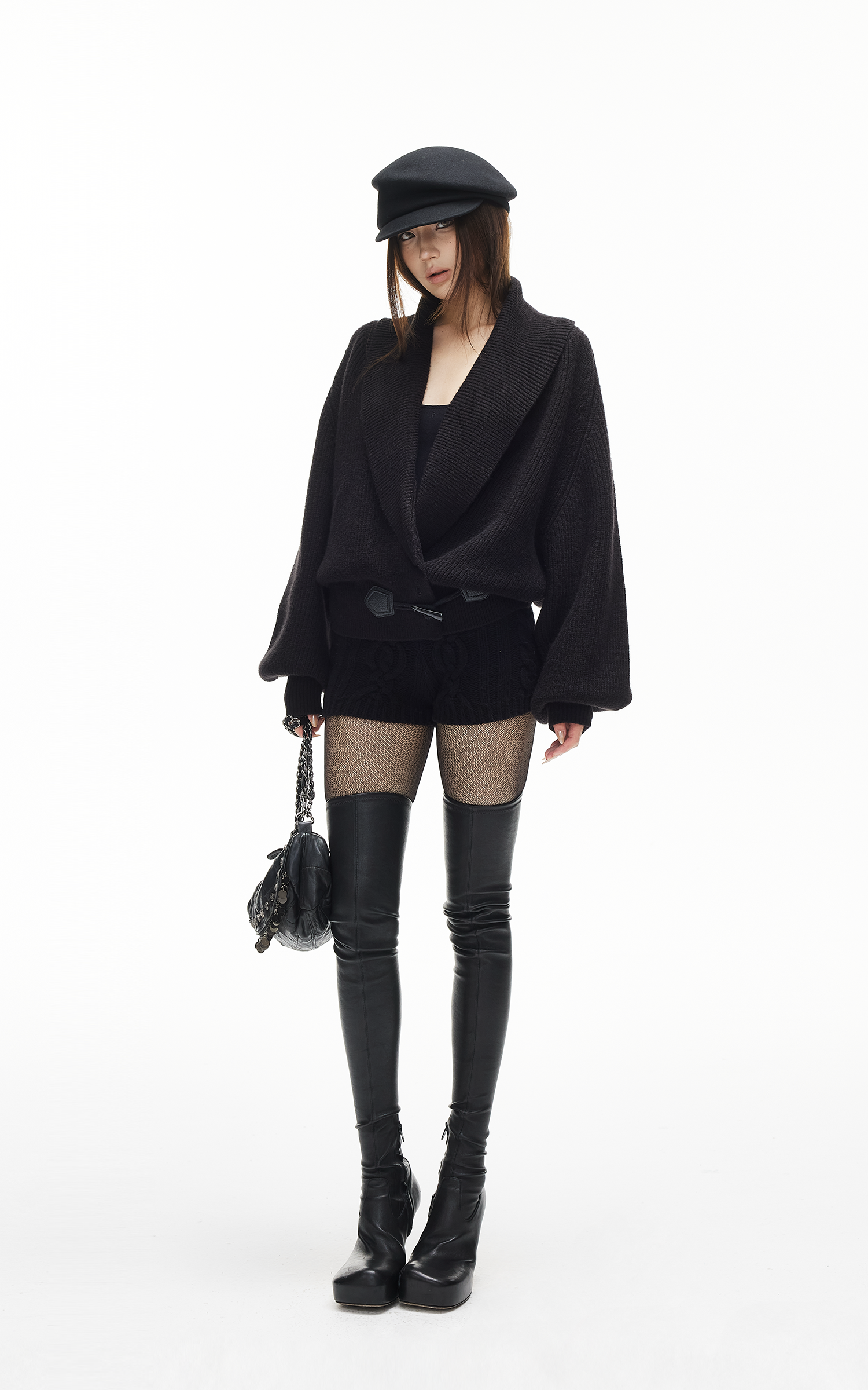 IAMXIAA Ribbed Knit Wrap Cardigan Women Winter Shawl Collar Sweater