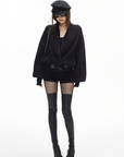 IAMXIAA Ribbed Knit Wrap Cardigan Women Winter Shawl Collar Sweater