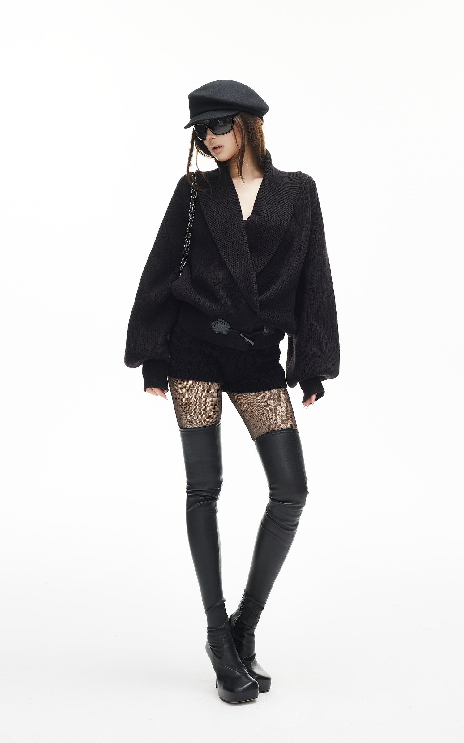 IAMXIAA Ribbed Knit Wrap Cardigan Women Winter Shawl Collar Sweater