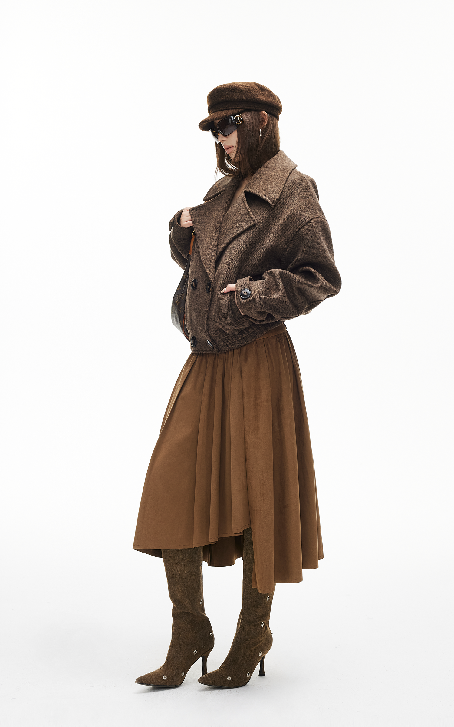 IAMXIAA Asymmetric Pleated Midi Skirt with High Waist Detail