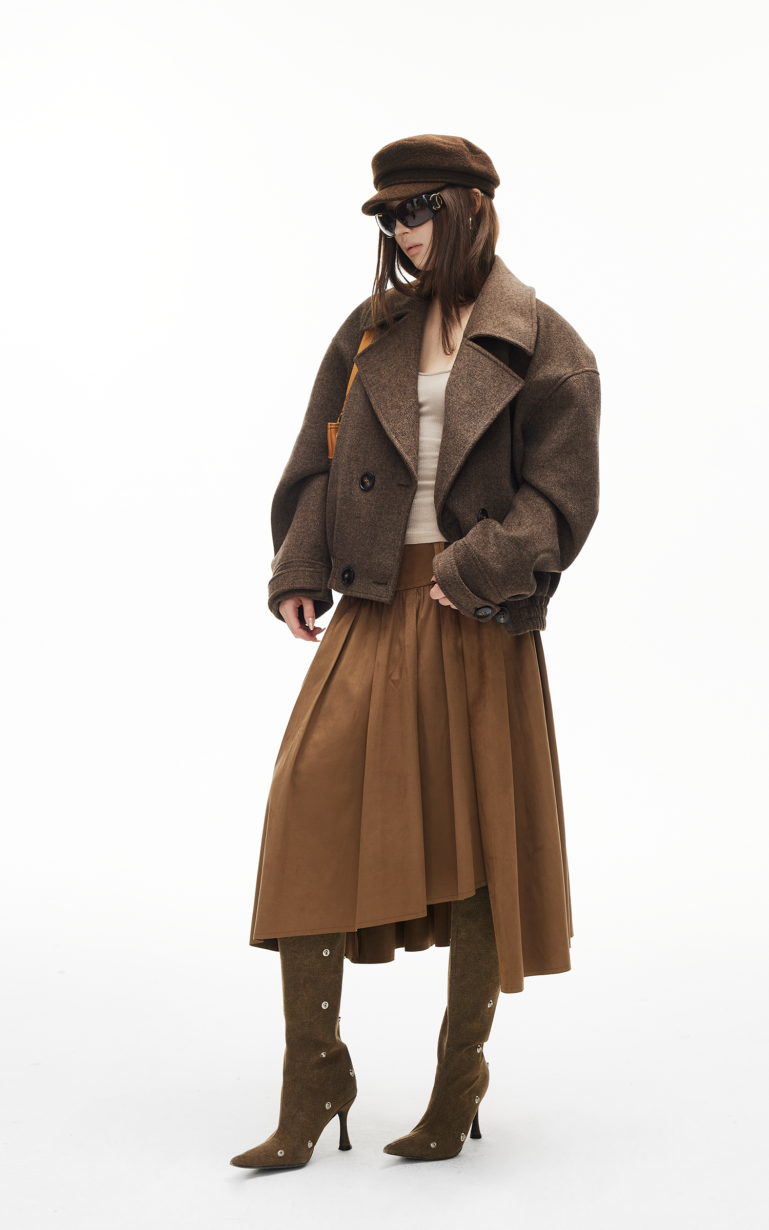 IAMXIAA Asymmetric Pleated Midi Skirt with High Waist Detail